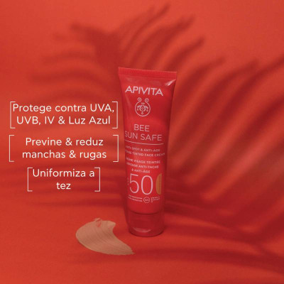 Apivita Bee Sun Safe Creme Defesa Antimanchas & Antienvelhecimento SPF50 Com Cor 50ml | Farmácia d'Arrábida