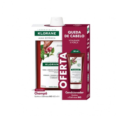 Klorane Champô Quinina e Edelvaisse BIO 400ml + Oferta Condicionador Quinina 50ml | Farmácia D'Arrábida