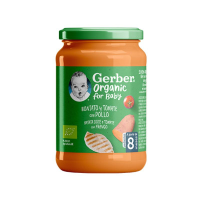 Gerber Organic Boião Batata Doce e Tomate com Frango +8M 190g | Farmácia d'Arrábida