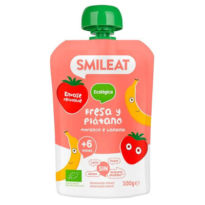 Smileat Saqueta Fruta Morango e Banana +6M 100g | Farmácia d'Arrábida