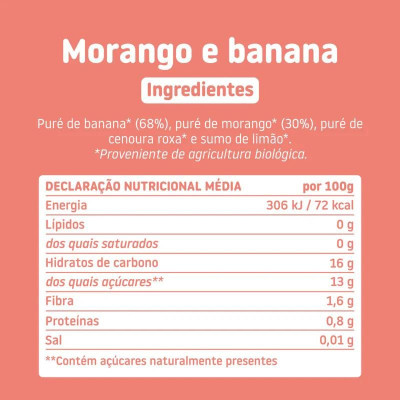 Smileat Saqueta Fruta Morango e Banana +6M 100g | Farmácia d'Arrábida