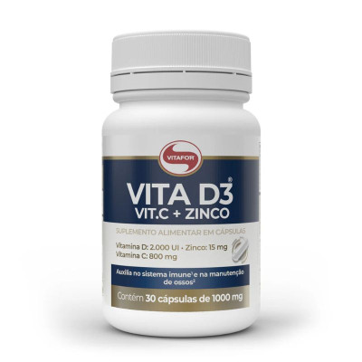 Vitafor Vita D3 + C + Zinco 1000mg x 30 cápsulas | Farmácia d'Arrábida