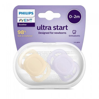 Philips Avent Ultra Start Chupeta Lilas/Bege 0-2m x2 | Farmácia d'Arrábida