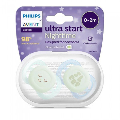 Philips Avent Ultra Start Nighttime Chupeta Menta/Azul 0-2m x2 | Farmácia d'Arrábida