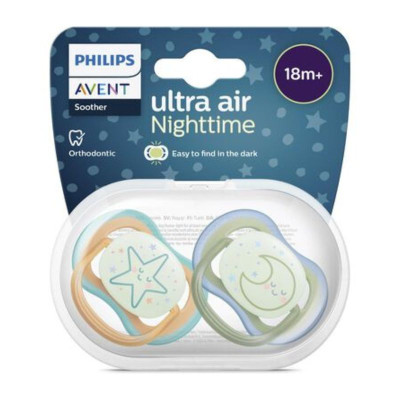 Philips Avent Ultra Air Nighttime Chupetas Lua/Estrela +18M | Farmácia d'Arrábida