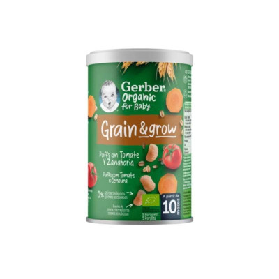 Gerber Organic NutriPuffs Tomate e Cenoura +10M 35g | Farmácia d'Arrábida