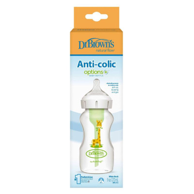 Dr. Brown's Options+ Anti-colic Biberão Boca Larga Girafa +3M 270ml | Farmácia d'Arrábida