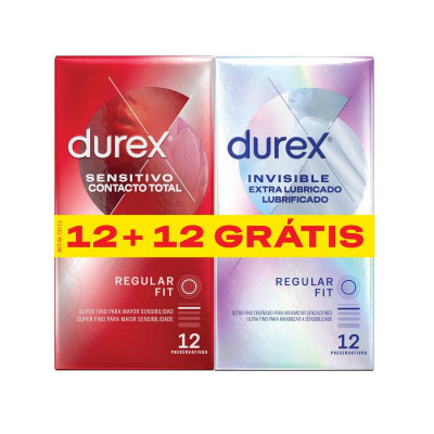 Durex Preservativos Invisible Extra Lubrificado 12 + Sensitivo Contacto Total 12 | Farmácia d'Arrábida